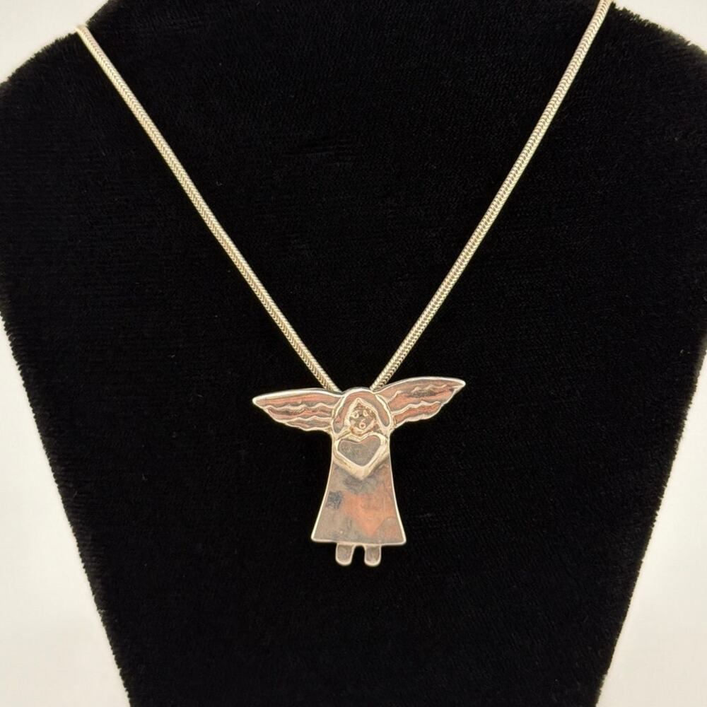 Vintage "Adora-bell" Sterling Silver Guardian Angel Pendant Necklace